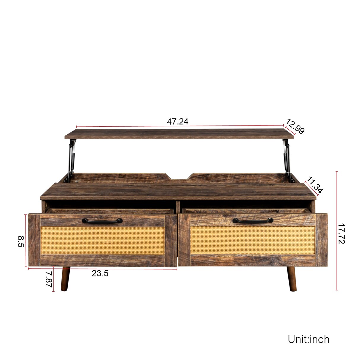 Modern Lift Top Coffee Table with Storage Drawers for Living Room
