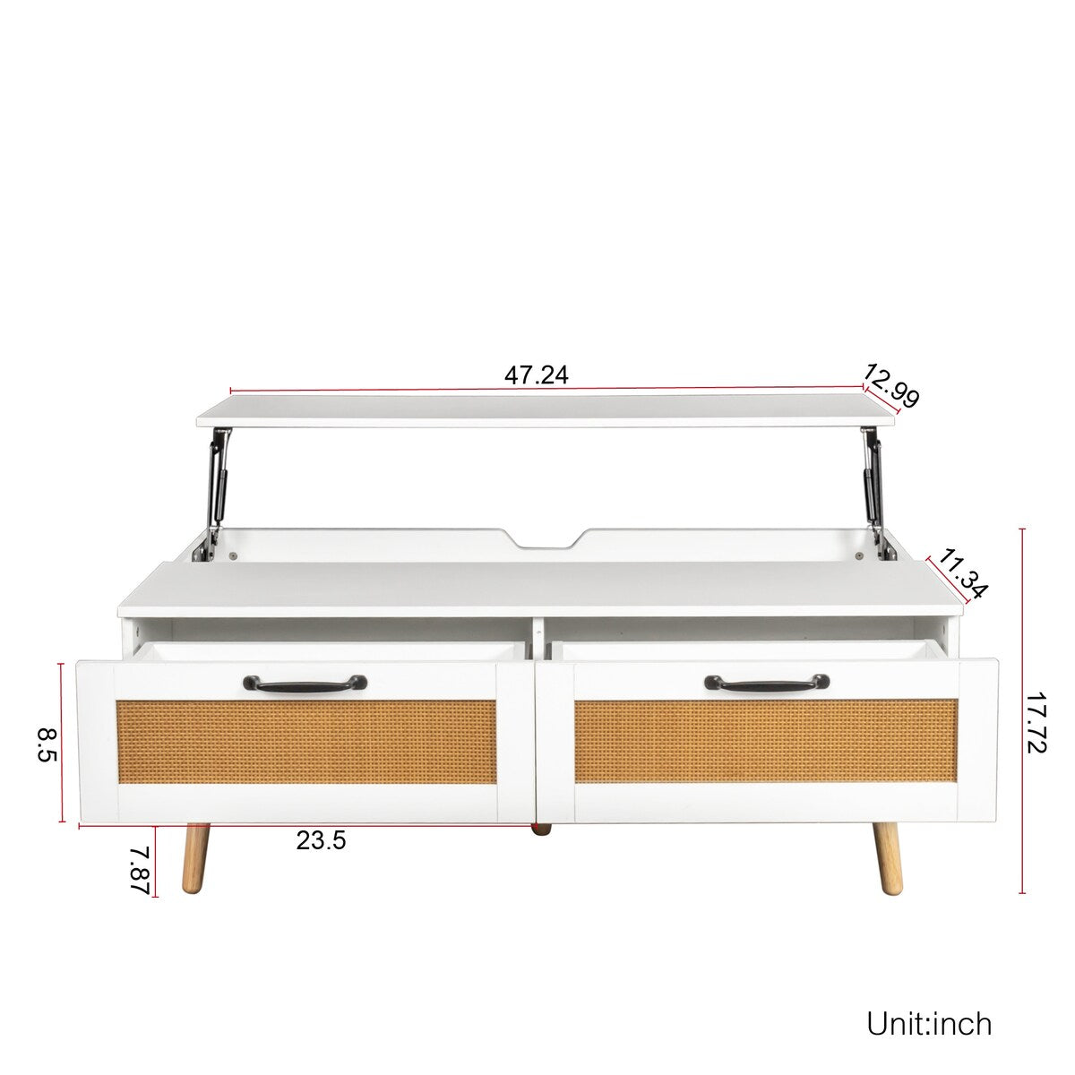 Modern Lift Top Coffee Table with Storage Drawers for Living Room