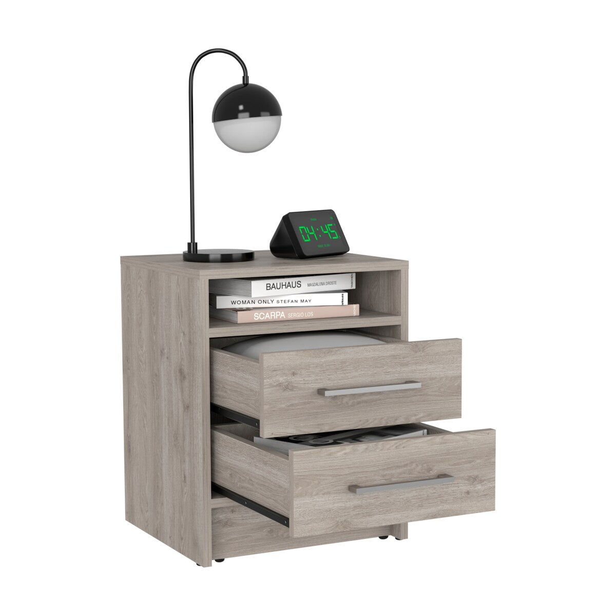 Modern Light Gray Two Drawers Nightstand End Table