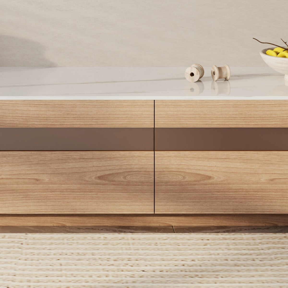 Modern Light Wood TV Stands, Glossy Stone Table-top, 3-6Drawers, Fully Assembled