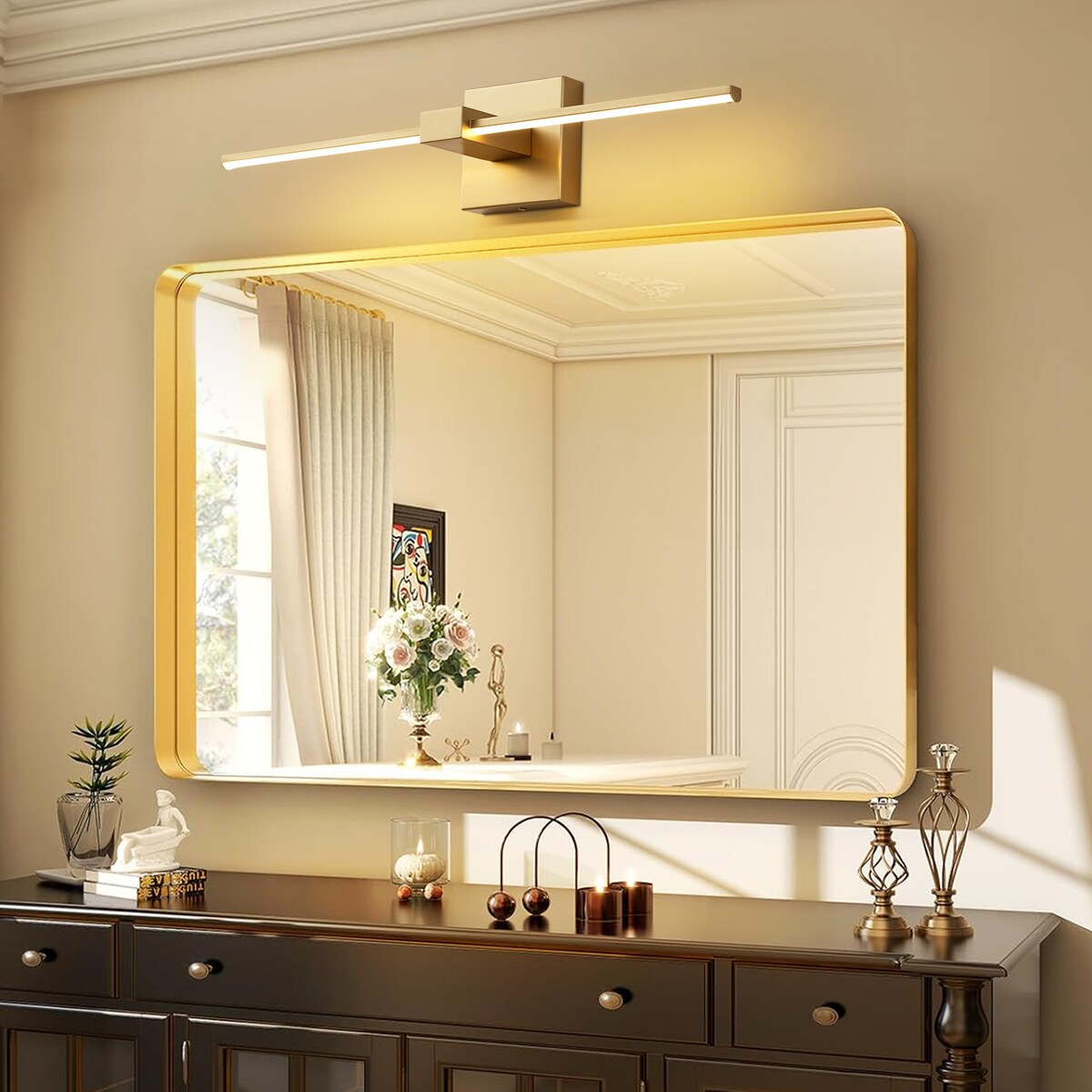 Modern Linear Gold/Black Vanity Light Dimmable Integrated LED Bathroom Vanity Wall Lighting