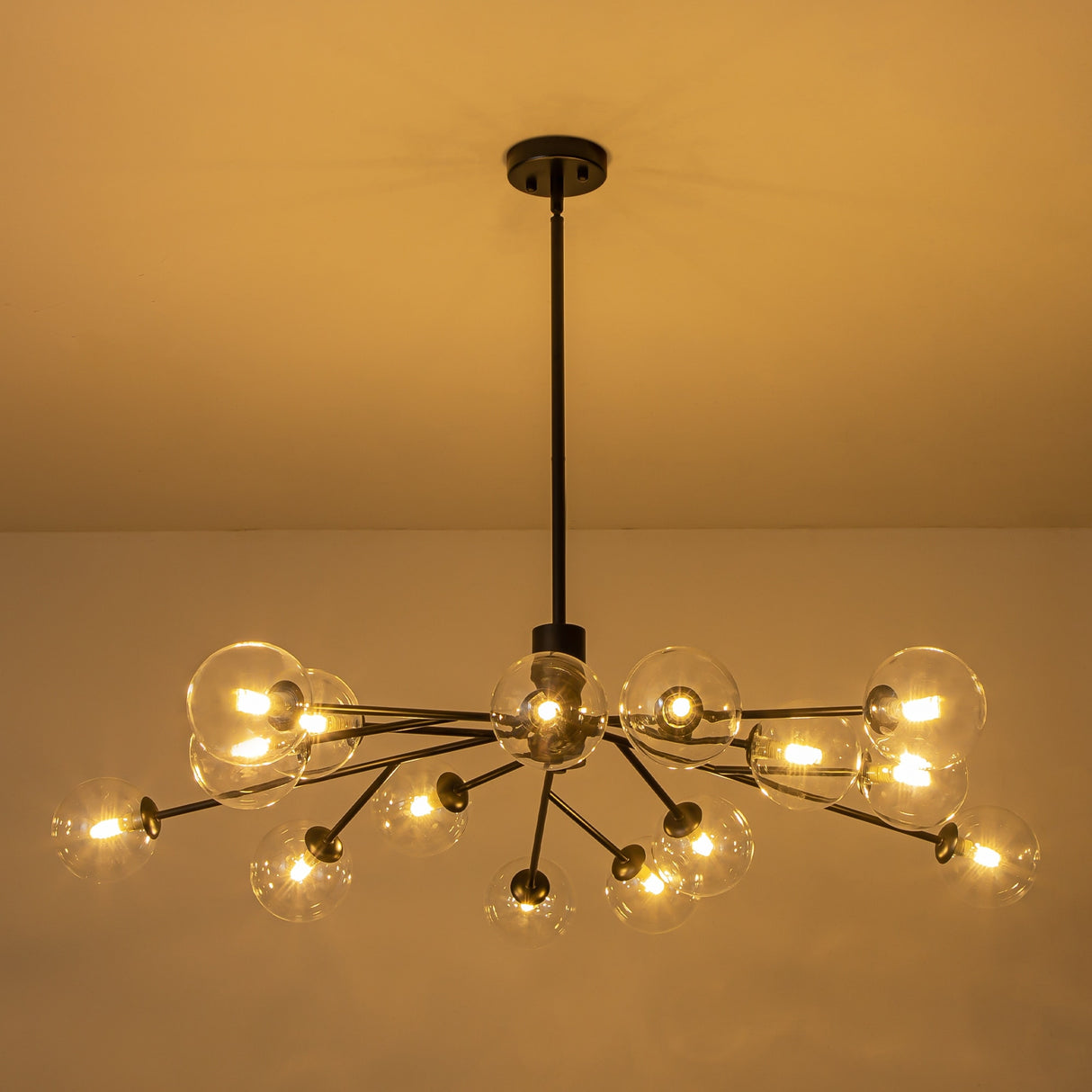 Modern Linear Sputnik Cluster Clear Glass Globe Bubble Branch Chandelier for Dining Room