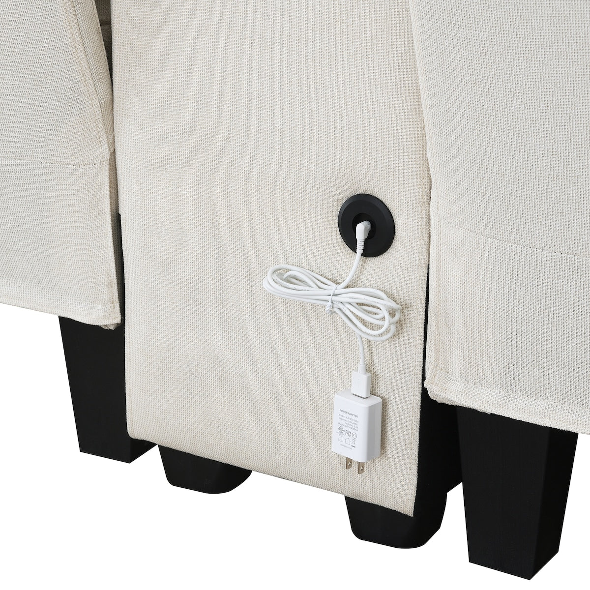 Modern Linen Fabric Upholstered Sofa with Console, 4Pillows,Cupholders,USB,Beige