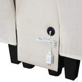Modern Linen Fabric Upholstered Sofa with Console, 4Pillows,Cupholders,USB,Beige