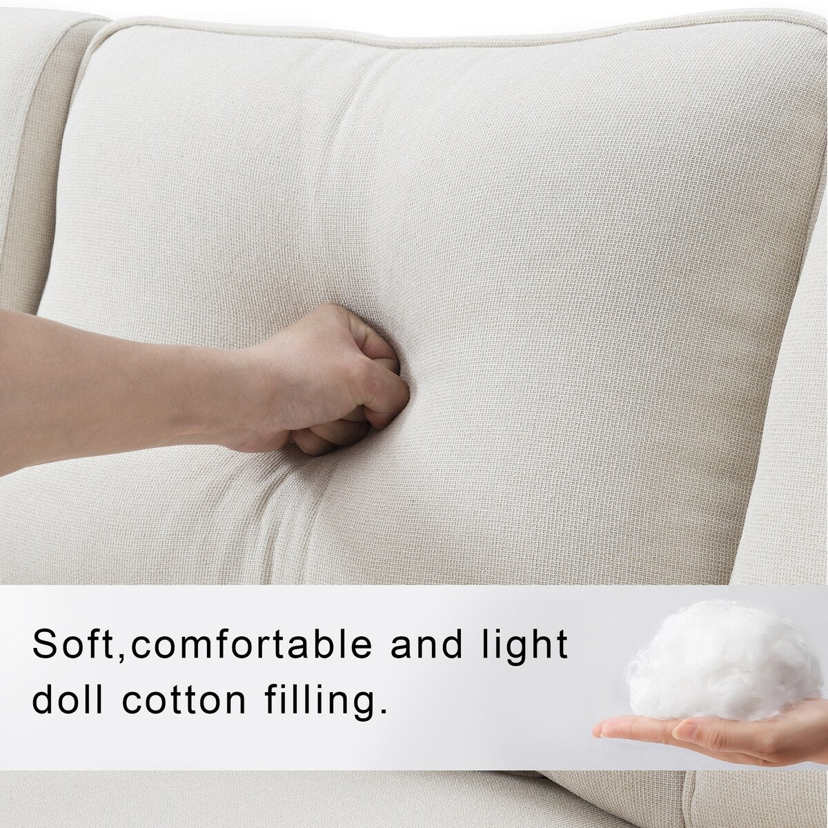 Modern Linen Fabric Upholstered Sofa with Console, 4Pillows,Cupholders,USB,Beige