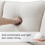 Modern Linen Fabric Upholstered Sofa with Console, 4Pillows,Cupholders,USB,Beige