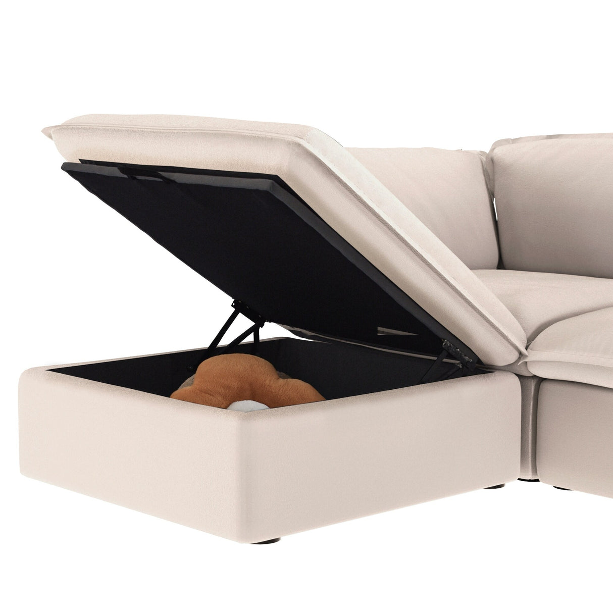 Modern Linen Upholstered Corner Sectional Sofa L-shaped Modular 5-Piece Couch with Ottoman