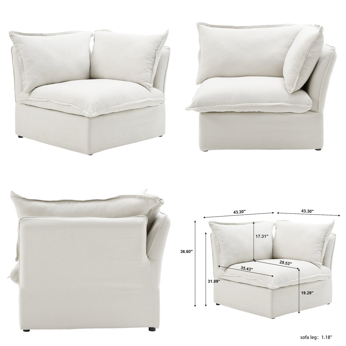 Modern Linen Upholstered Corner Sectional Sofa L-shaped Modular 5-Piece Couch with Ottoman
