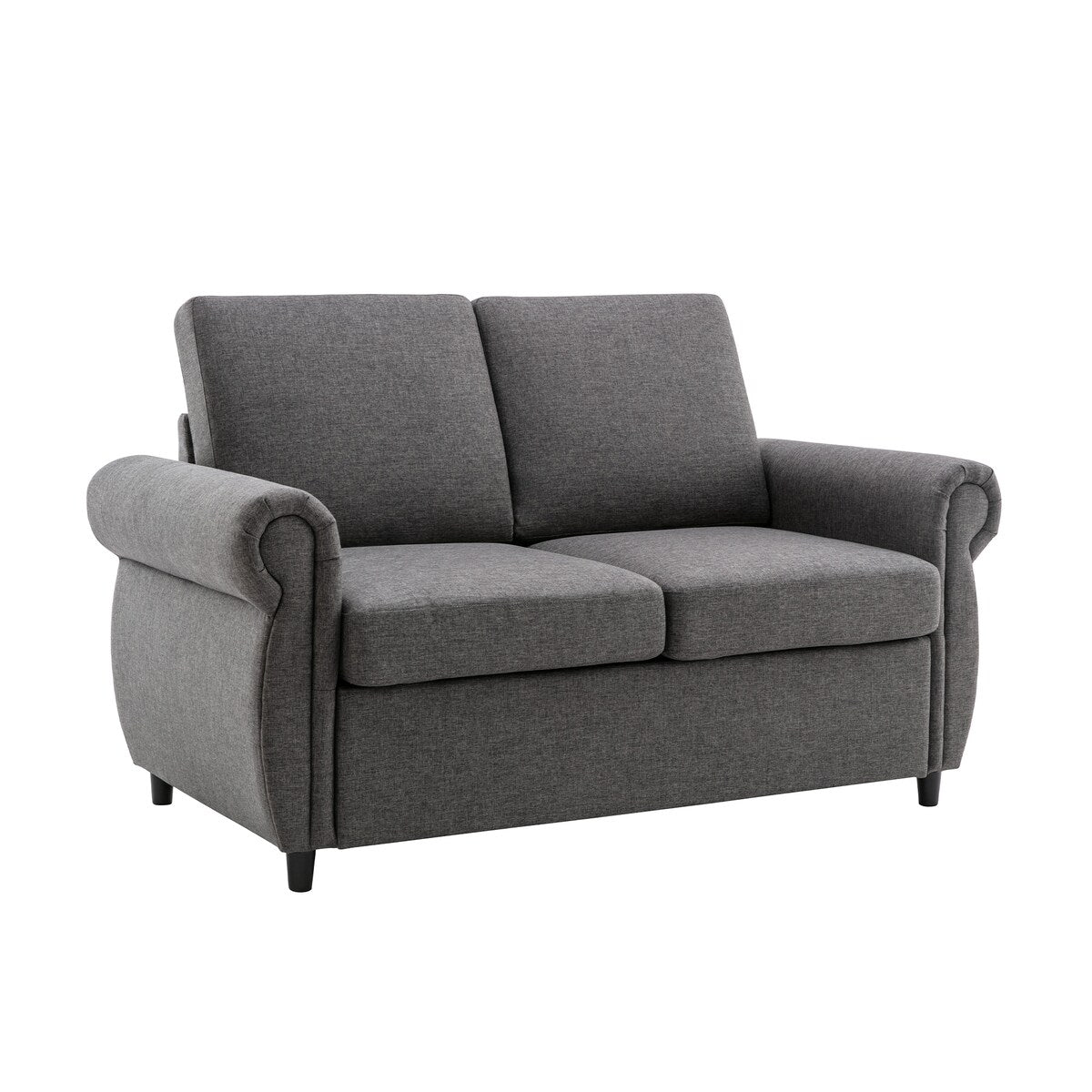 Modern Linen Upholstered Sleeper Sofa with Mattress, Sturdy Solid Wood Frame, Cushion Backres, Wood Feet, Rolled Armrests