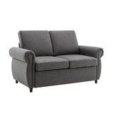 Modern Linen Upholstered Sleeper Sofa with Mattress, Sturdy Solid Wood Frame, Cushion Backres, Wood Feet, Rolled Armrests