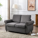Modern Linen Upholstered Sleeper Sofa with Mattress, Sturdy Solid Wood Frame, Cushion Backres, Wood Feet, Rolled Armrests