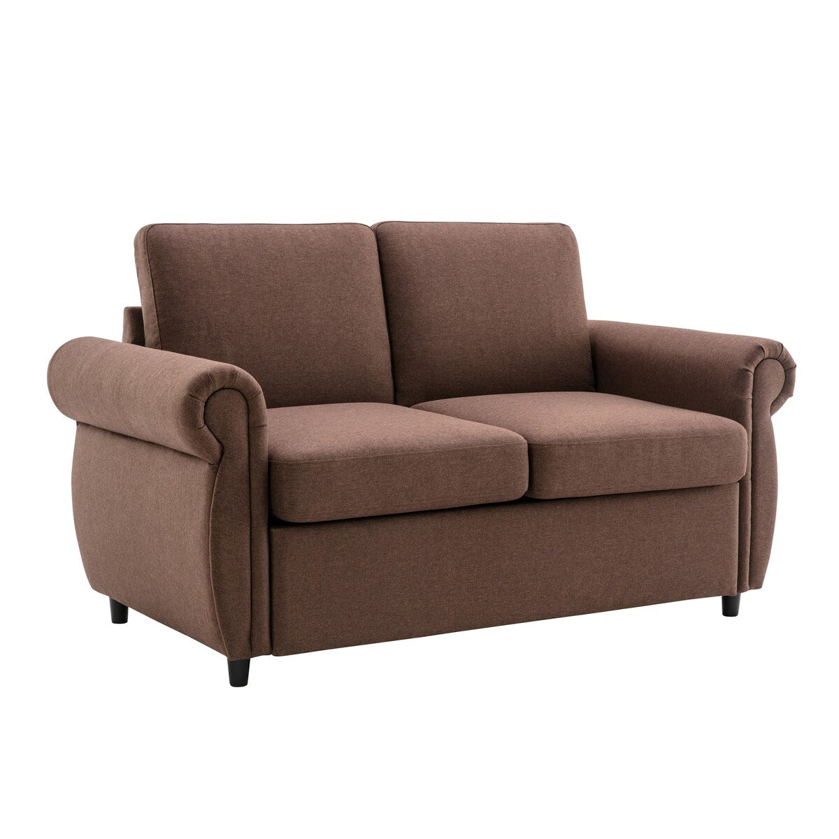 Modern Linen Upholstered Sleeper Sofa with Mattress, Sturdy Solid Wood Frame, Cushion Backres, Wood Feet, Rolled Armrests