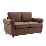 Modern Linen Upholstered Sleeper Sofa with Mattress, Sturdy Solid Wood Frame, Cushion Backres, Wood Feet, Rolled Armrests