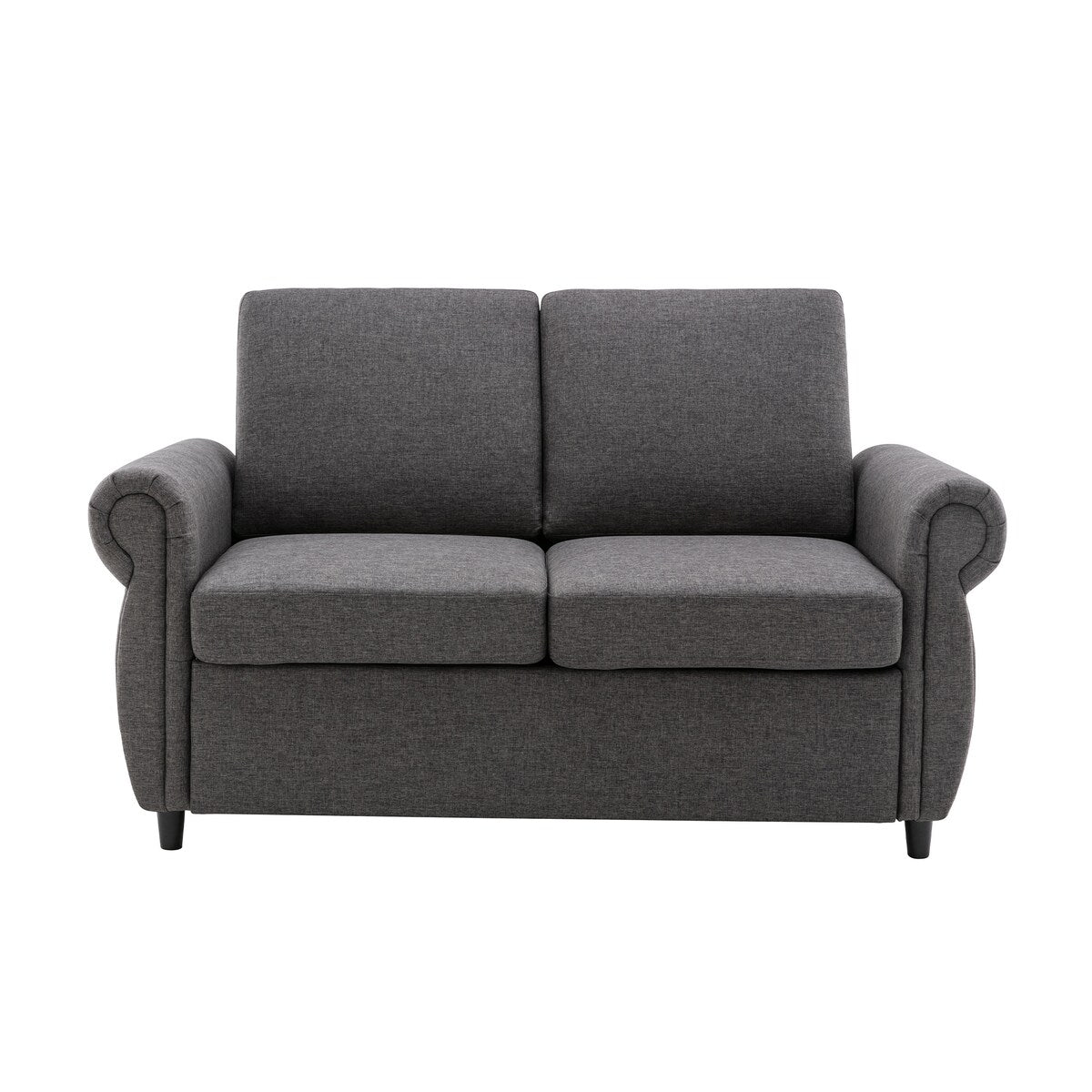 Modern Linen Upholstered Sleeper Sofa with Mattress, Sturdy Solid Wood Frame, Cushion Backres, Wood Feet, Rolled Armrests