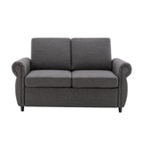 Modern Linen Upholstered Sleeper Sofa with Mattress, Sturdy Solid Wood Frame, Cushion Backres, Wood Feet, Rolled Armrests