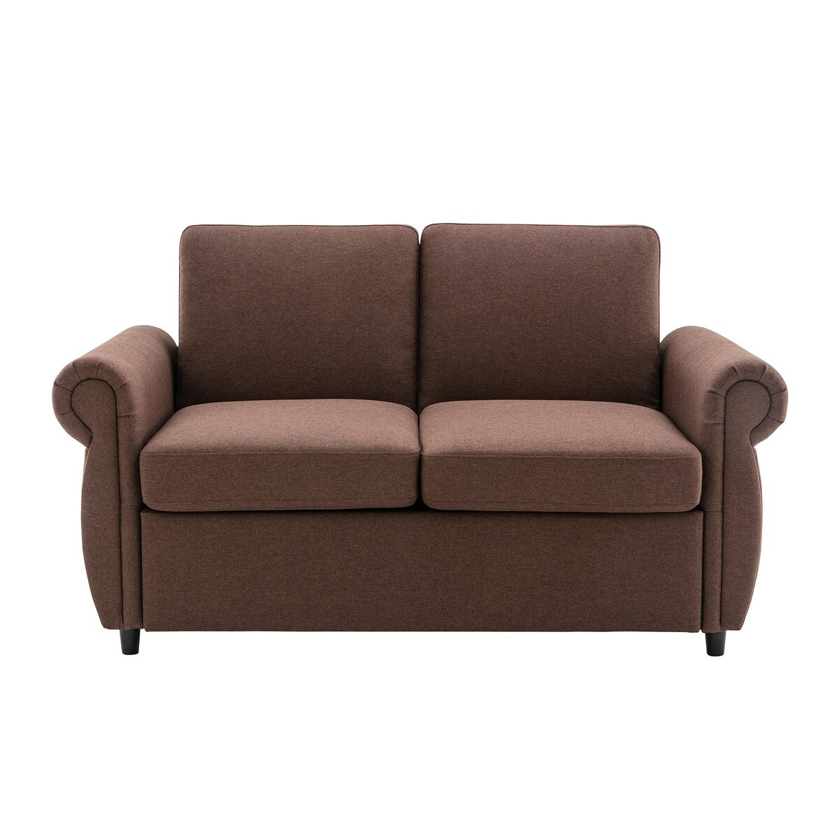 Modern Linen Upholstered Sleeper Sofa with Mattress, Sturdy Solid Wood Frame, Cushion Backres, Wood Feet, Rolled Armrests