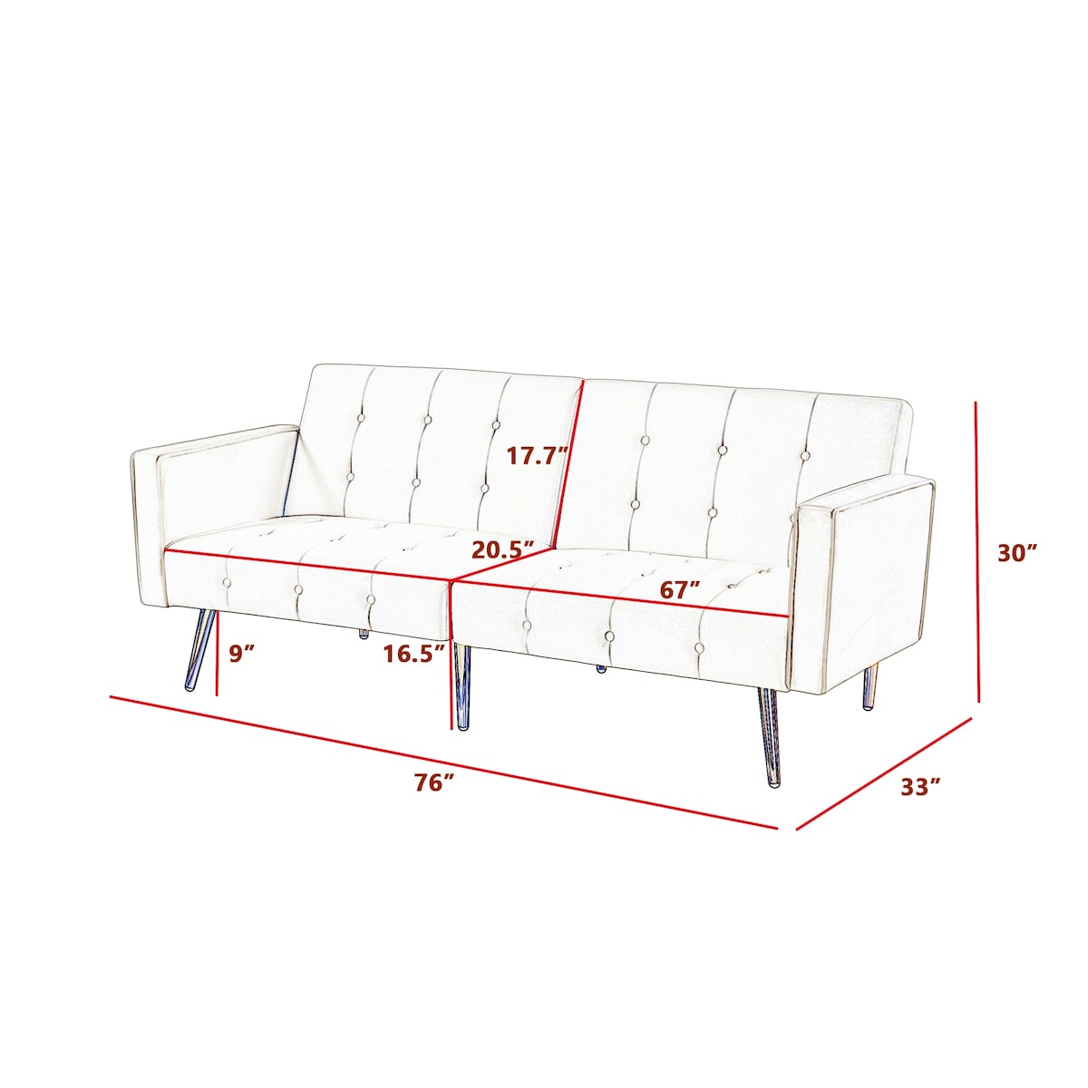Modern Loveseat Sofa Bed Velvet Upholstered Converts Folding Futon Sofa Bed
