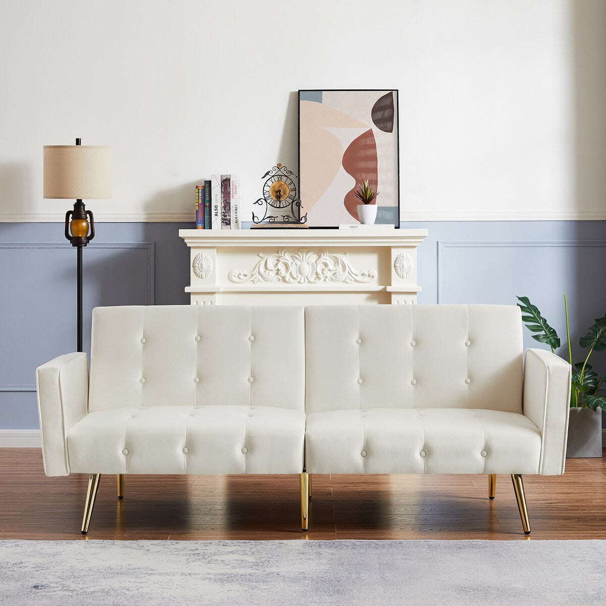 Modern Loveseat Sofa Bed Velvet Upholstered Converts Folding Futon Sofa Bed