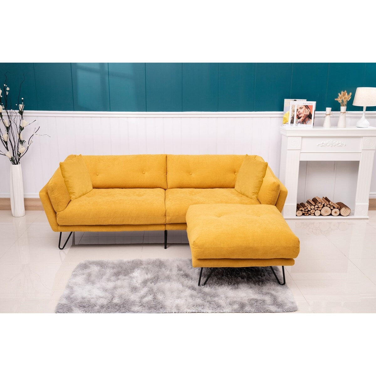Modern Loveseat Sofa Includes 2 Pillows 85.8" Chenille Fabric Sofa for Living Room Office