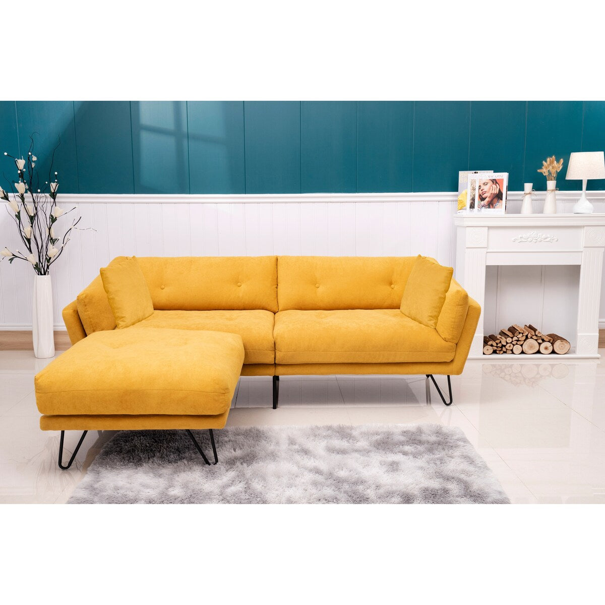 Modern Loveseat Sofa Includes 2 Pillows 85.8" Chenille Fabric Sofa for Living Room Office