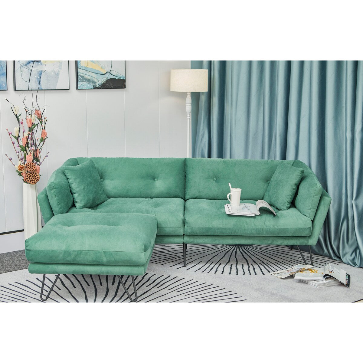 Modern Loveseat Sofa Includes 2 Pillows 85.8" Chenille Fabric Sofa for Living Room Office