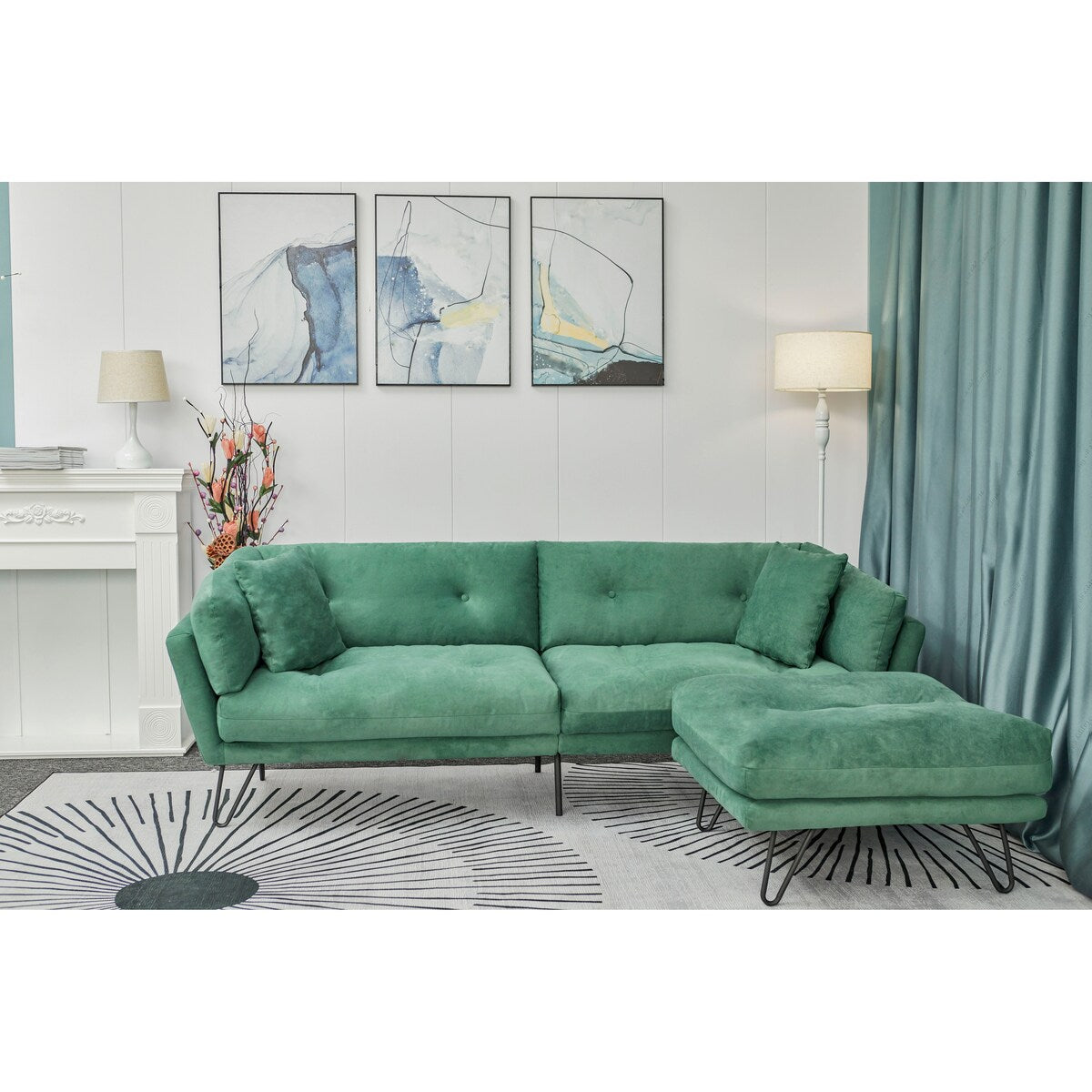 Modern Loveseat Sofa Includes 2 Pillows 85.8" Chenille Fabric Sofa for Living Room Office