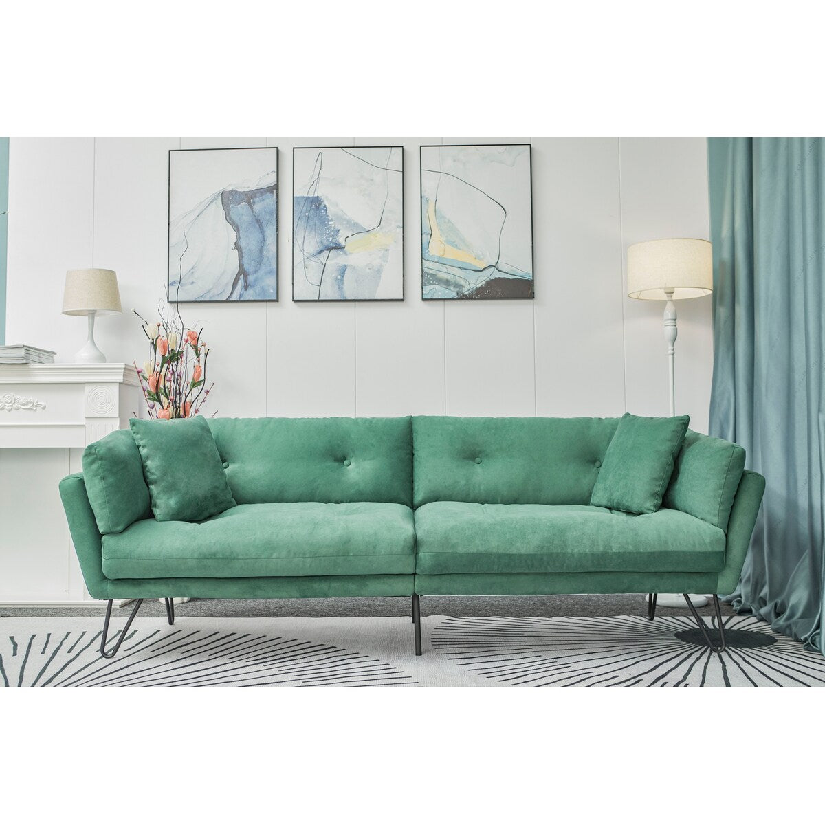 Modern Loveseat Sofa Includes 2 Pillows 85.8" Chenille Fabric Sofa for Living Room Office