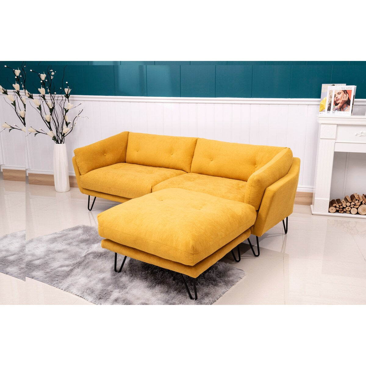 Modern Loveseat Sofa Includes 2 Pillows 85.8" Chenille Fabric Sofa for Living Room Office