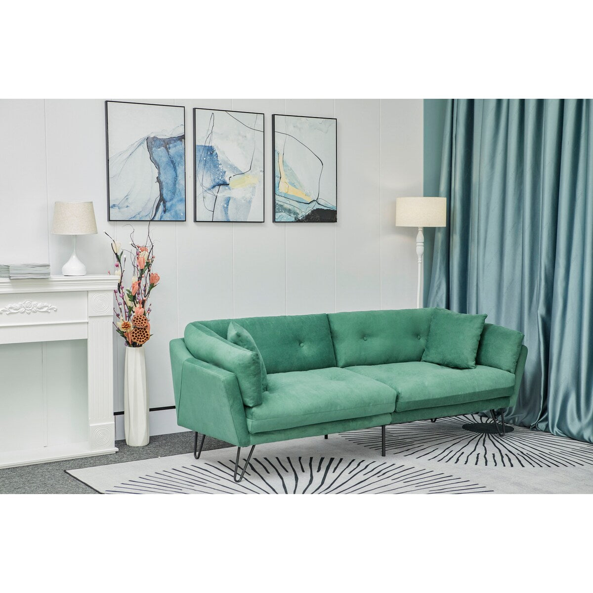 Modern Loveseat Sofa Includes 2 Pillows 85.8" Chenille Fabric Sofa for Living Room Office