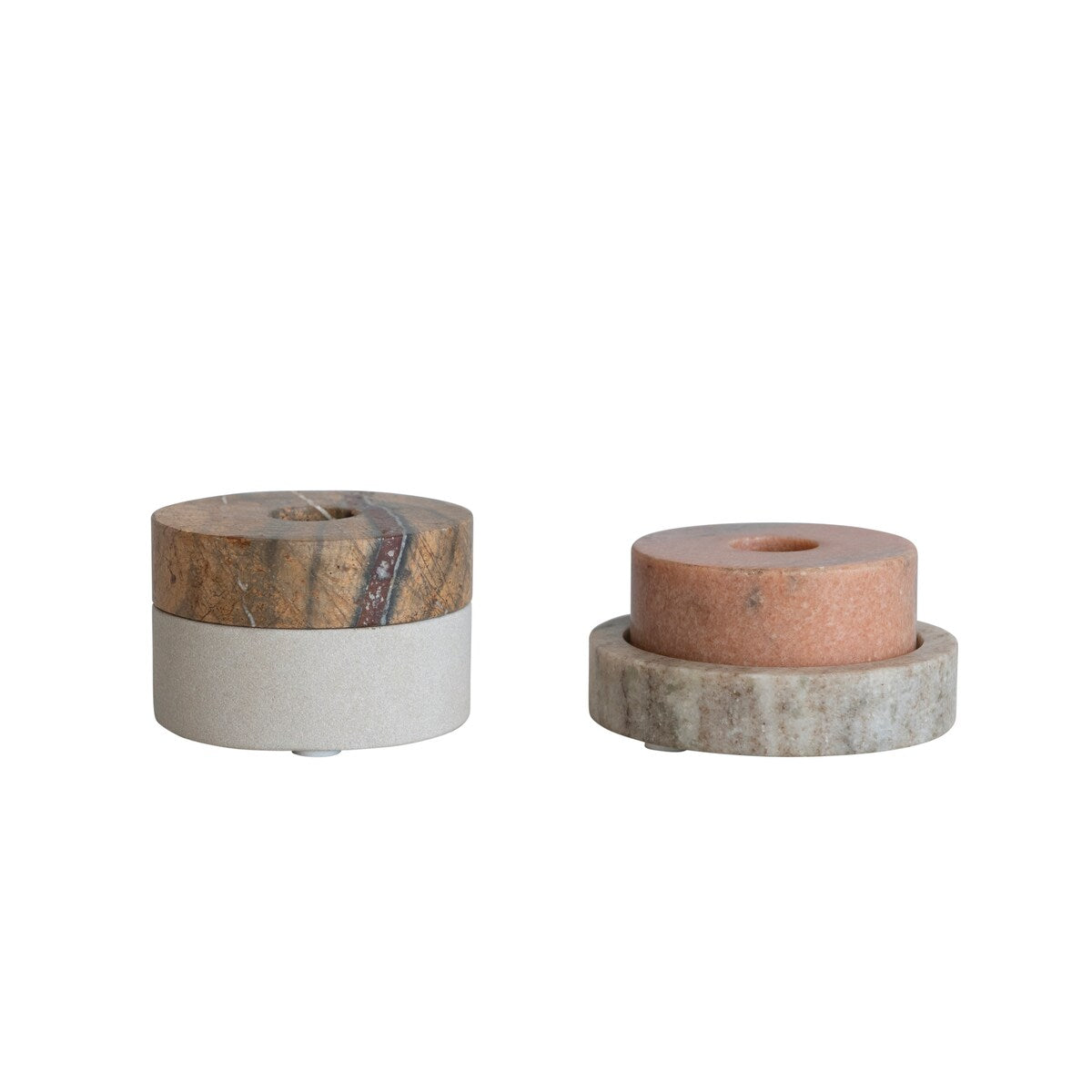 Modern Marble Taper Candle Holders with Base - 4.0"L x 4.0"W x 2.0"H