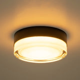Modern Matte Black Circular Clear Frosted Glass Integrated LED Flush Mount Ceiling Light