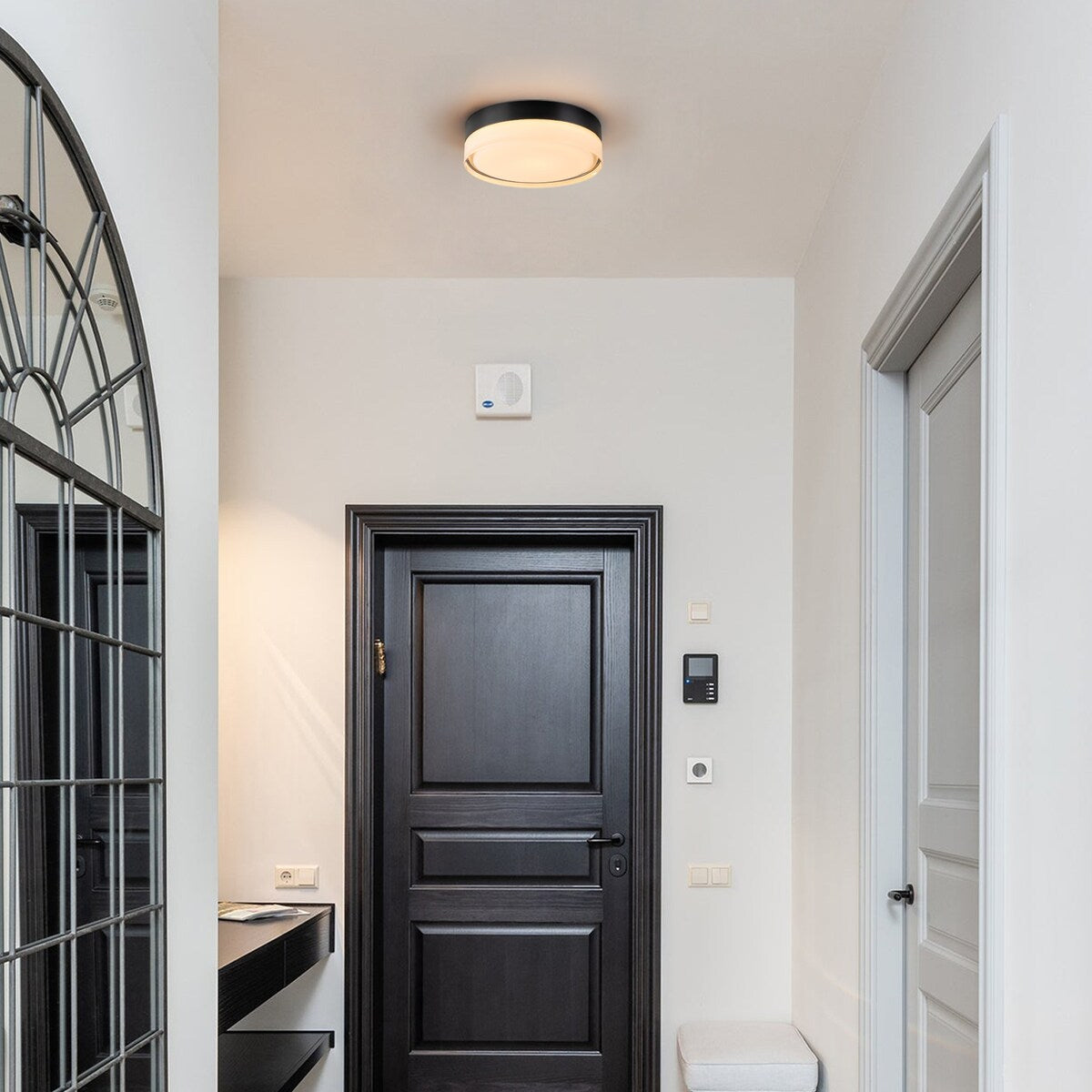 Modern Matte Black Circular Clear Frosted Glass Integrated LED Flush Mount Ceiling Light