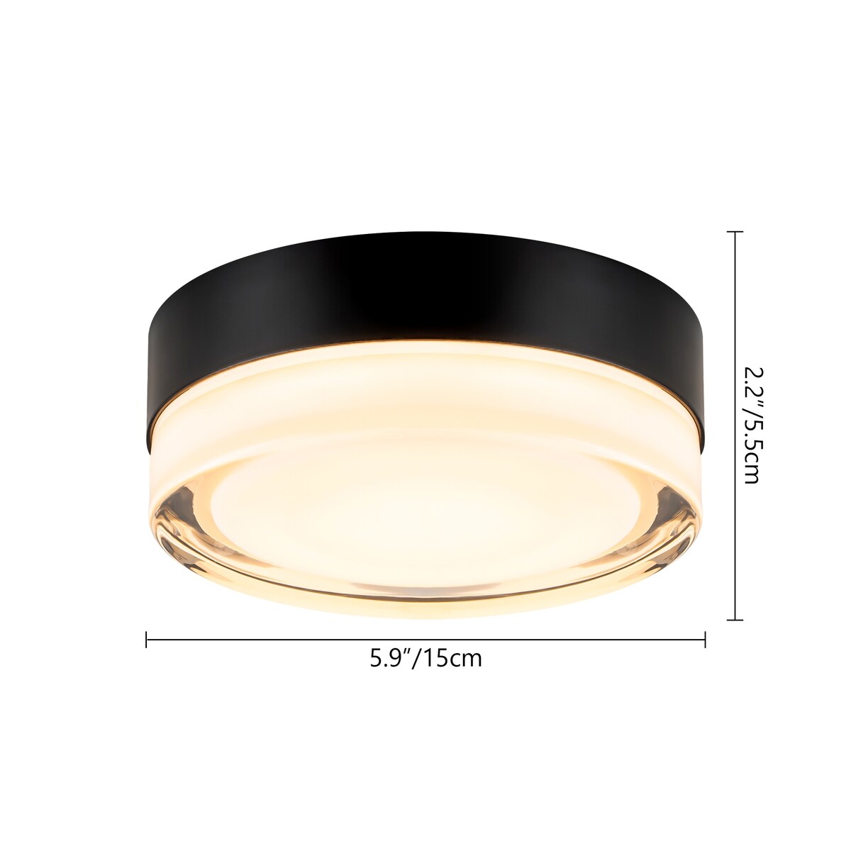 Modern Matte Black Circular Clear Frosted Glass Integrated LED Flush Mount Ceiling Light