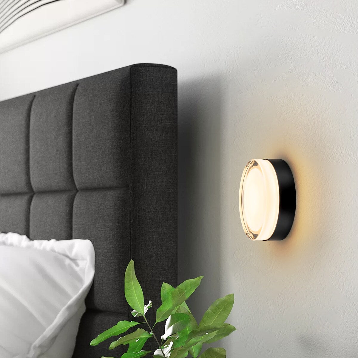 Modern Matte Black Circular Clear Frosted Glass Integrated LED Flush Mount Ceiling Light