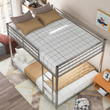Modern Metal Bunk Bed, Low Bunk Bed with Ladder