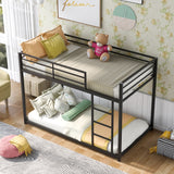 Modern Metal Bunk Bed, Low Bunk Bed with Ladder