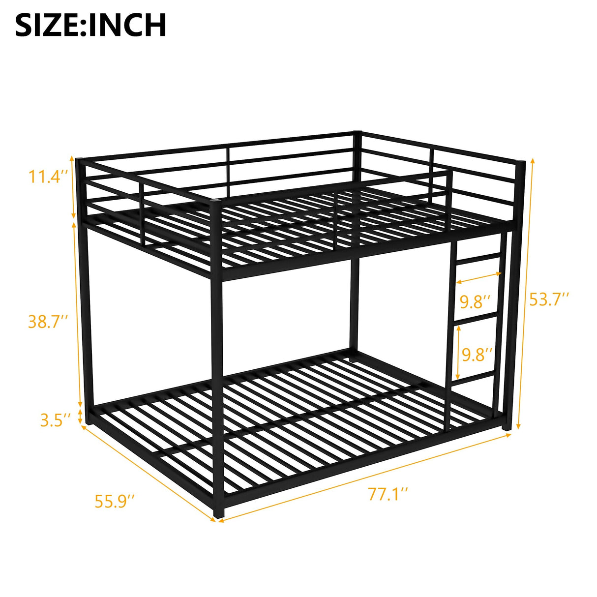 Modern Metal Bunk Bed, Low Bunk Bed with Ladder