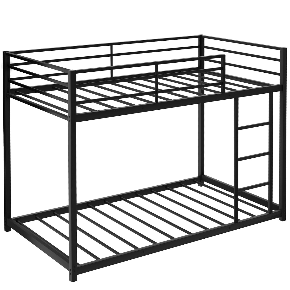 Modern Metal Bunk Bed, Low Bunk Bed with Ladder