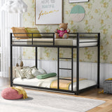 Modern Metal Bunk Bed, Low Bunk Bed with Ladder