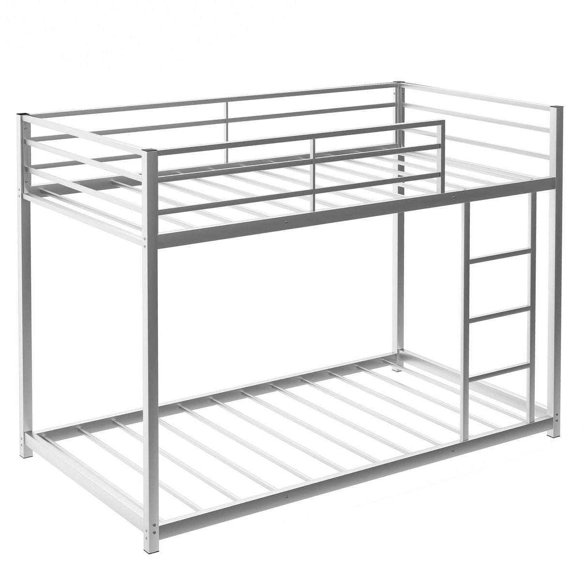 Modern Metal Bunk Bed, Low Bunk Bed with Ladder