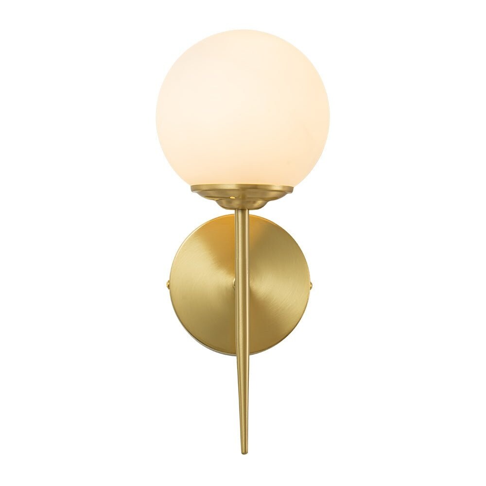 Modern Mid-Century Opal Glass Globe Brass Single Wall Lamp