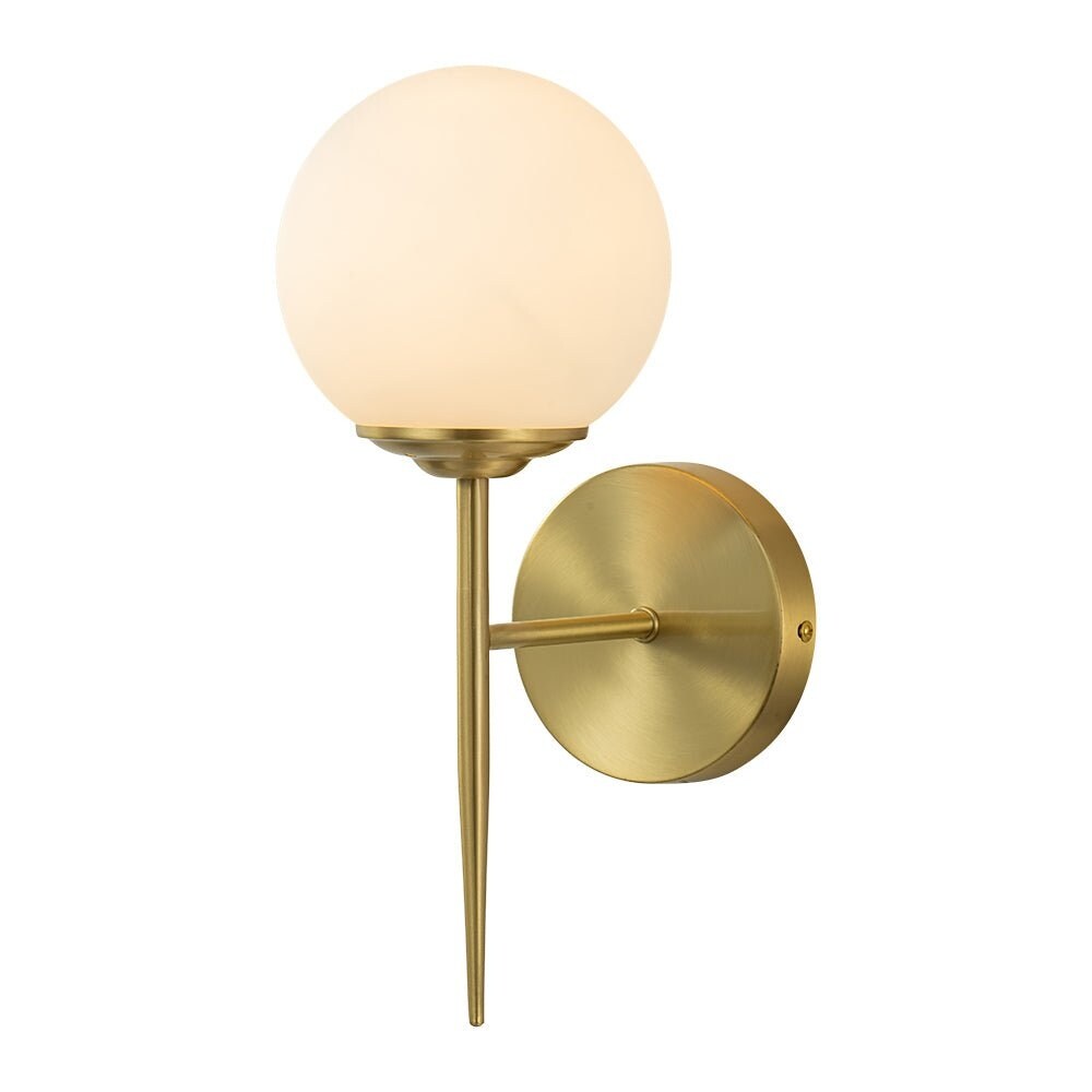 Modern Mid-Century Opal Glass Globe Brass Single Wall Lamp