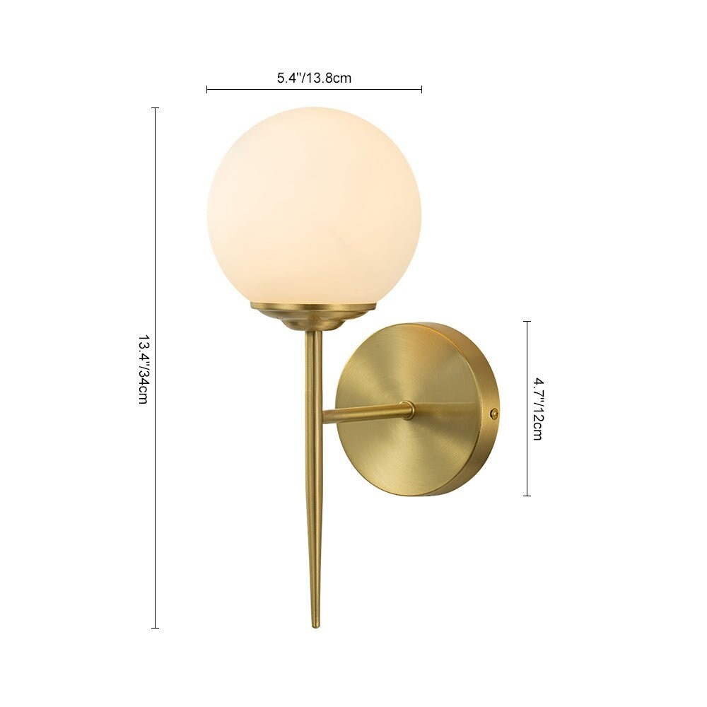 Modern Mid-Century Opal Glass Globe Brass Single Wall Lamp