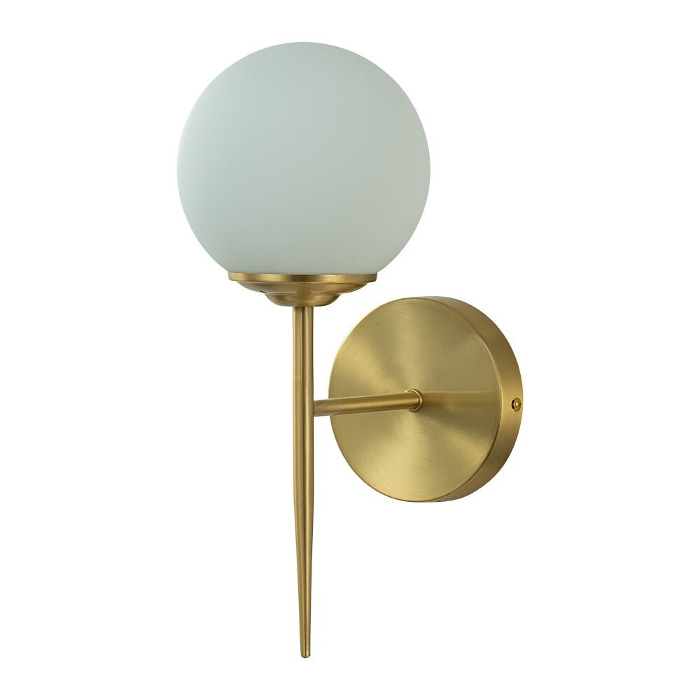 Modern Mid-Century Opal Glass Globe Brass Single Wall Lamp