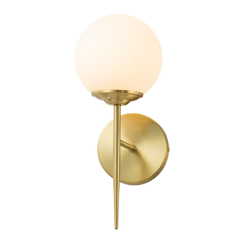 Modern Mid-Century Opal Glass Globe Brass Single Wall Lamp