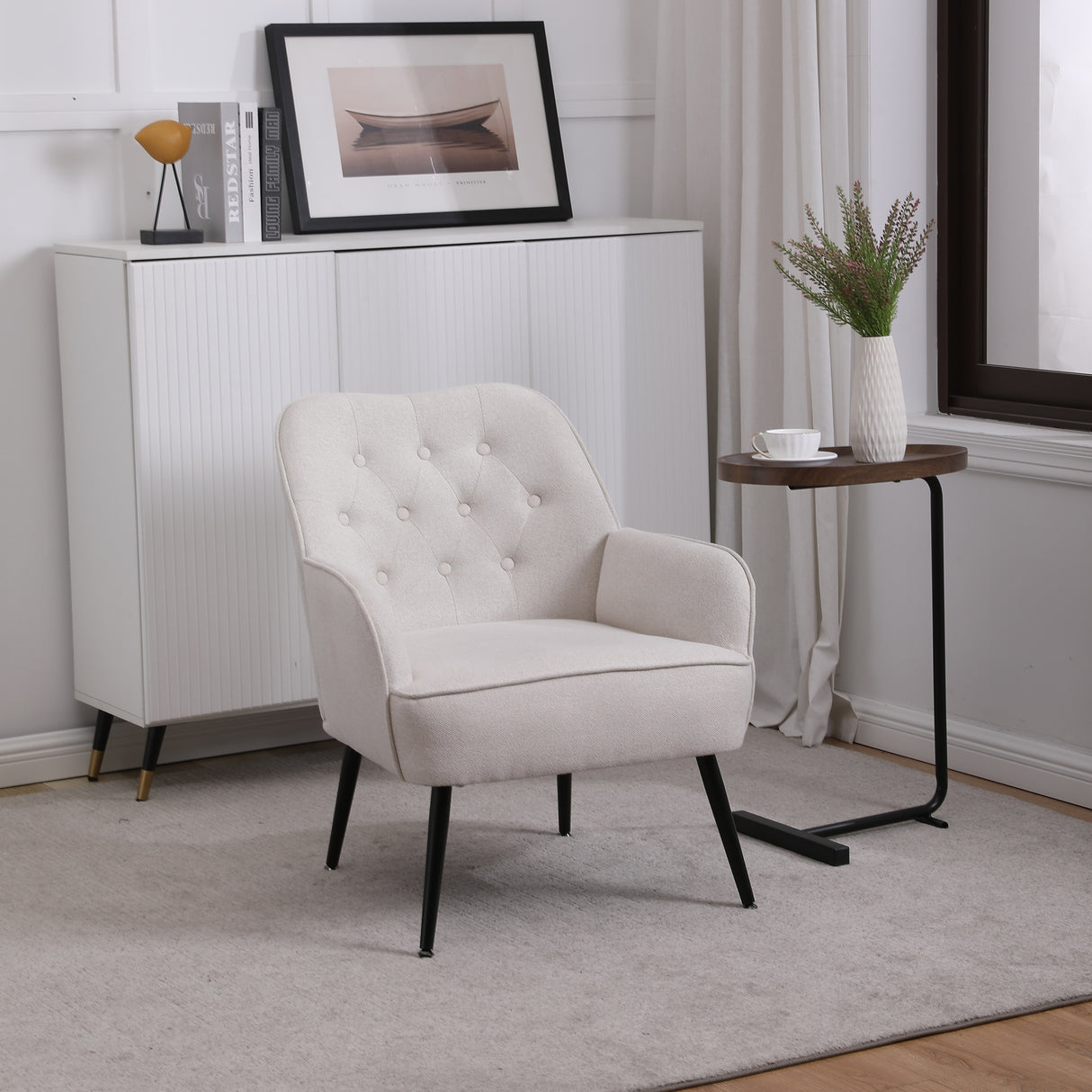 Modern Mid Century velvet Sherpa Armchair Easy Assemble