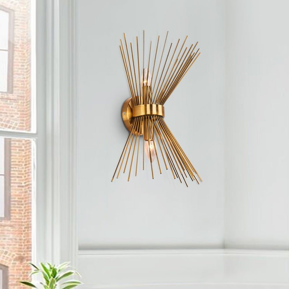 Modern Mid-century 2-light Starburst Wall Sconce - Brass