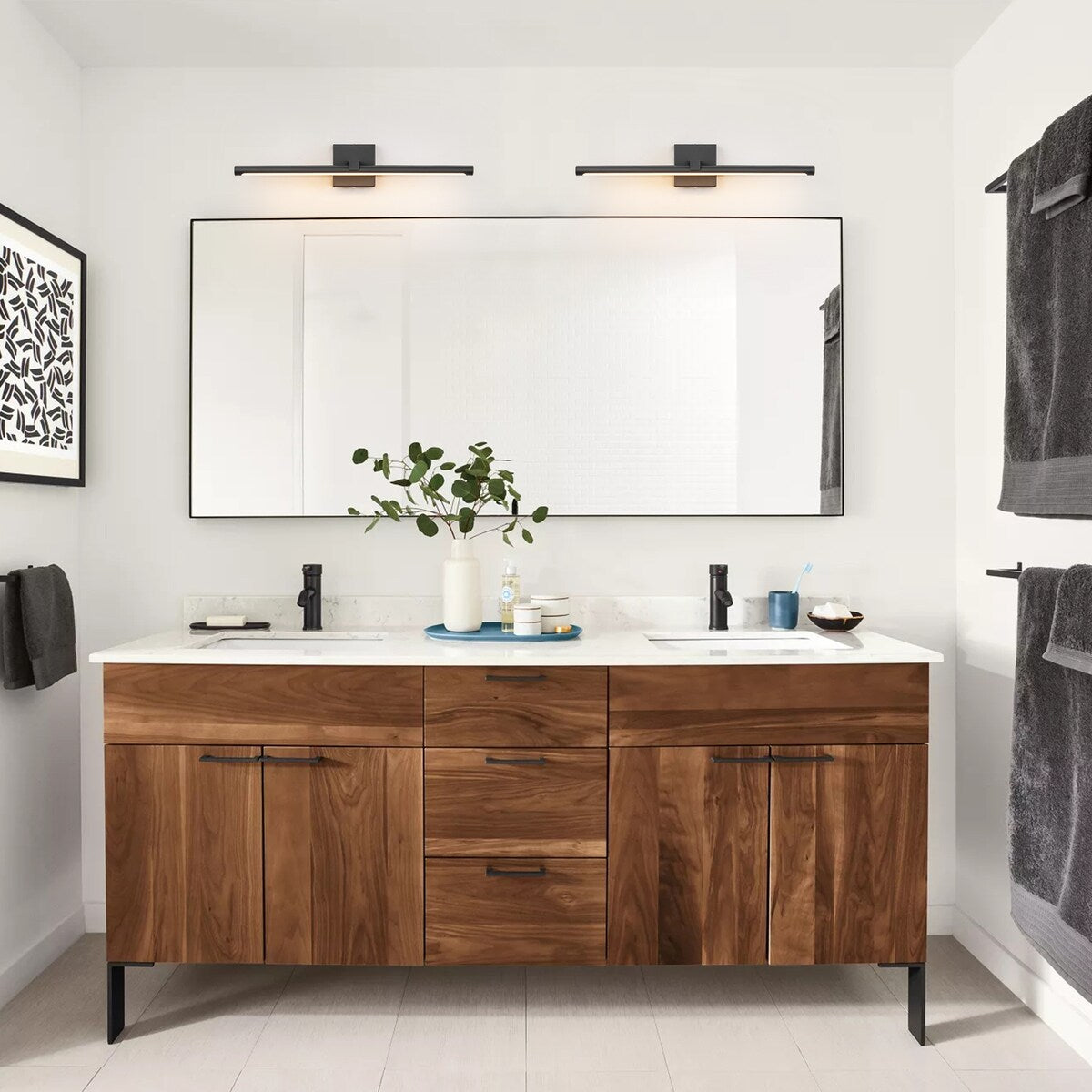 1-Light Modern Black Aluminum Linear Wall Light Strip Dimmable Integrated LED Bathroom Vanity Light