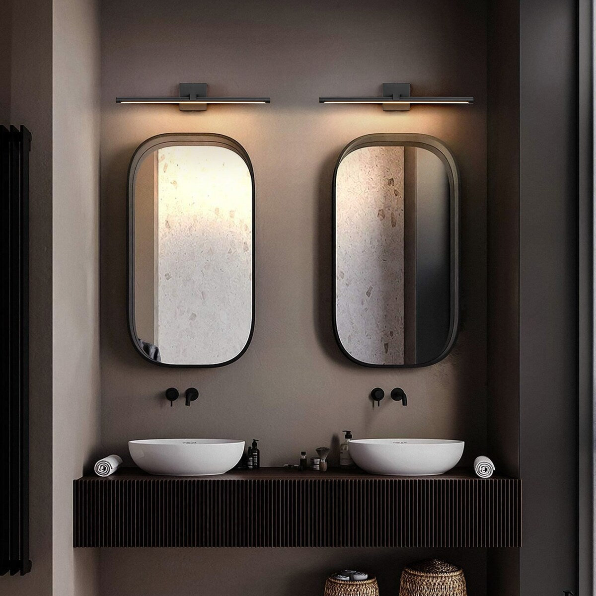 1-Light Modern Black Aluminum Linear Wall Light Strip Dimmable Integrated LED Bathroom Vanity Light