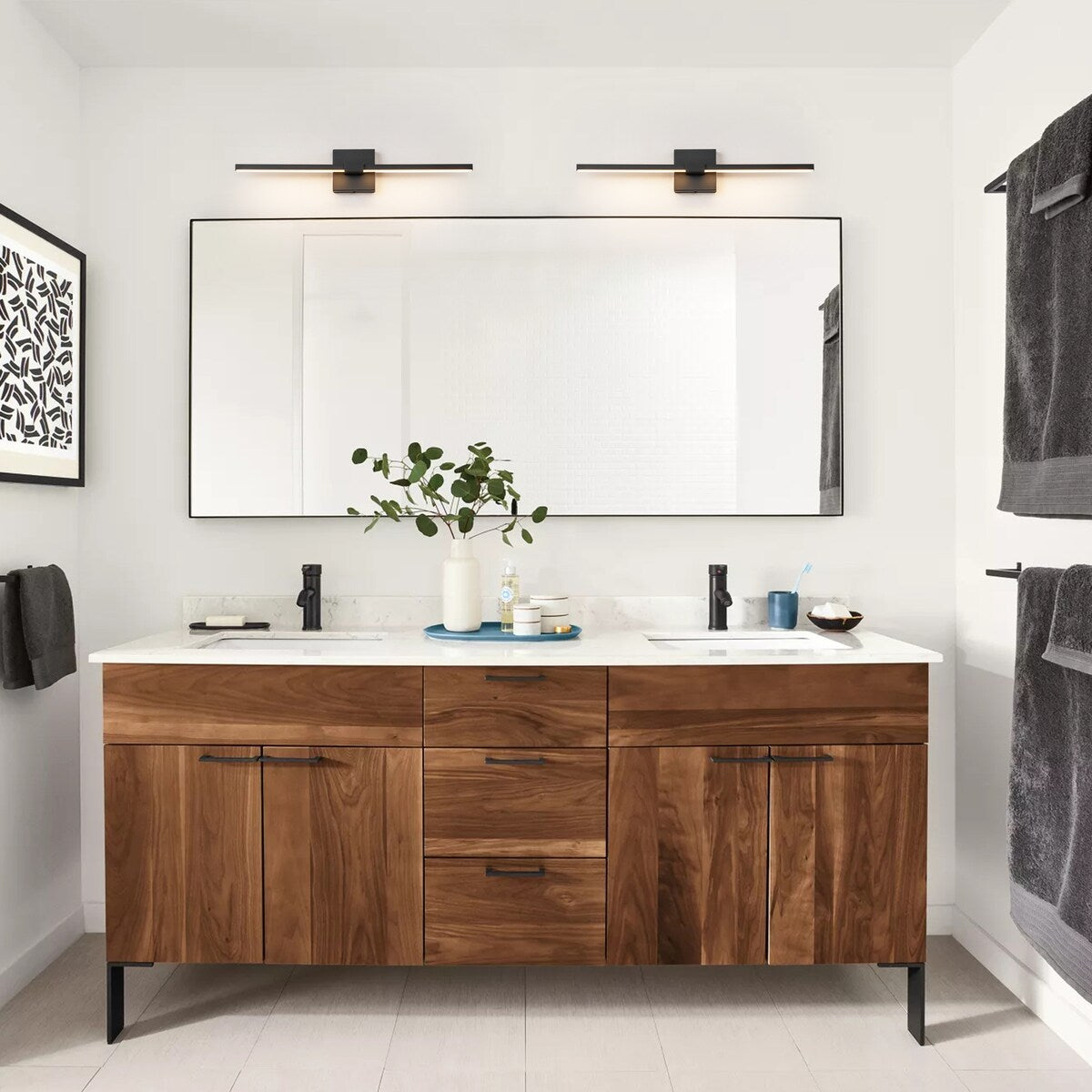 1-Light Modern Black Aluminum Linear Wall Light Strip Dimmable Integrated LED Bathroom Vanity Light